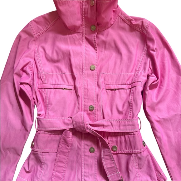 Max Mara Weekend Pink Coat US 8 Belted Nylon Cotton Vtg Y2K Gold Zipper Pristine - Picture 3 of 11